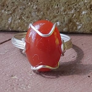 Carnelian & Silver Hand Made Ring Sz 6